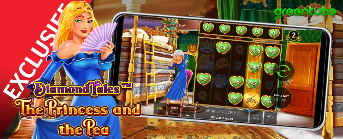 👸 Exclusief bij Starcasino!  Diamond Tales™: The Princess and the Pea van Greentube!