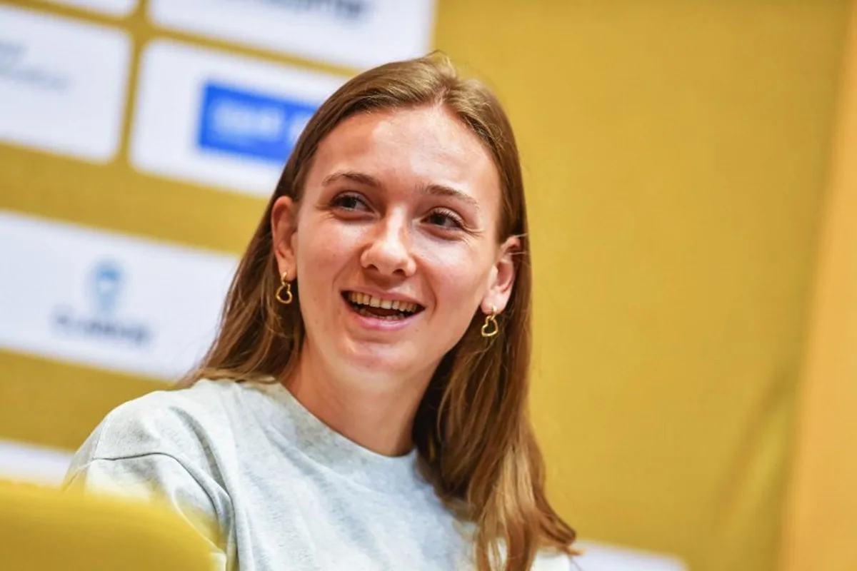 Netherland's Femke Bol addresses a press conference in Ostrava, Czech Republic on June 23, 2025, on the eve of the 64th IAAF 2025 Golden Spike Athletics Meeting. Michal Cizek / AFP