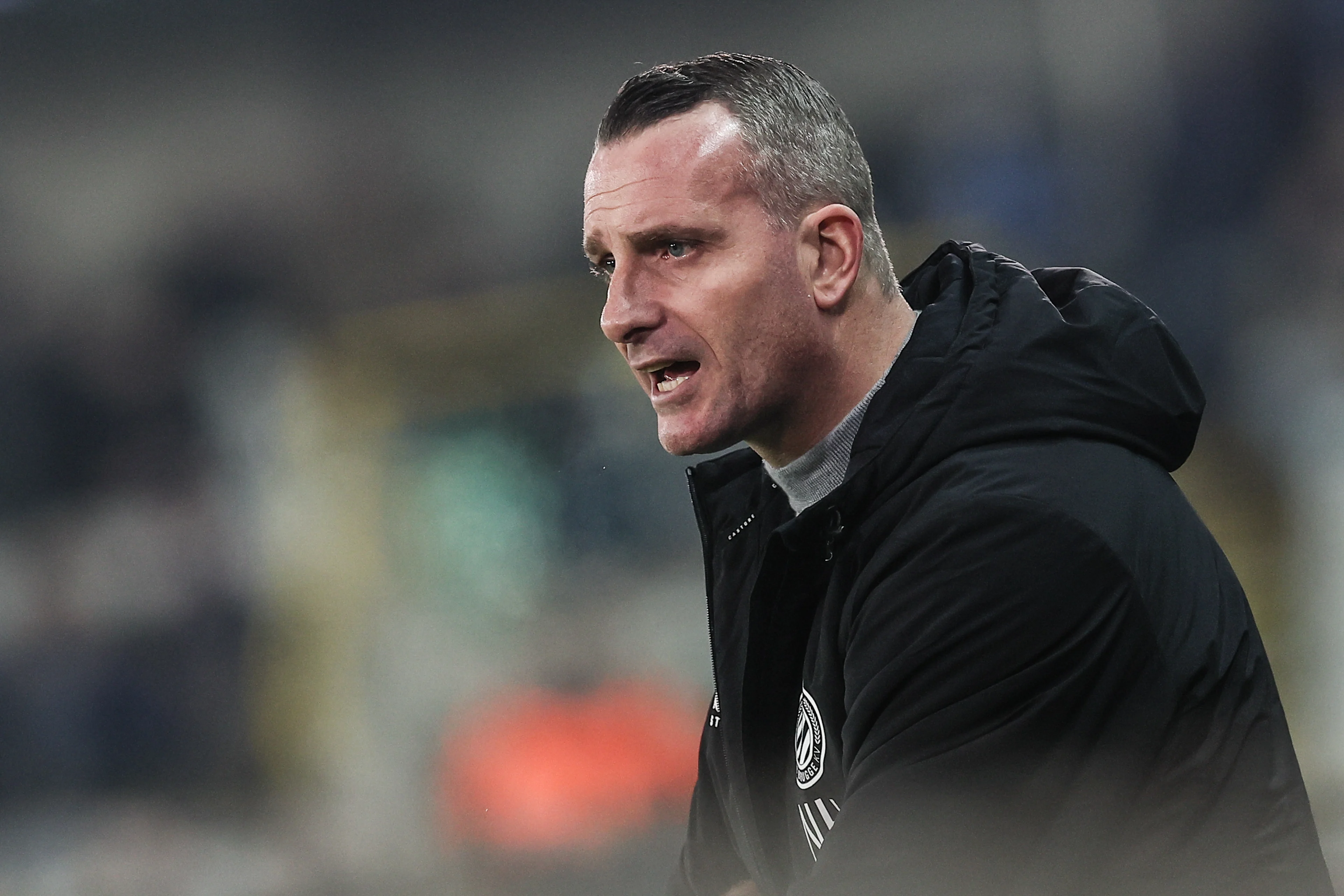 Club's head coach Nicky Hayen pictured during a soccer game between Club Brugge KV and KRC Genk, Wednesday 15 January 2025 in Brugge, in the 1/2 finals of the 'Croky Cup' Belgian soccer cup. BELGA PHOTO BRUNO FAHY