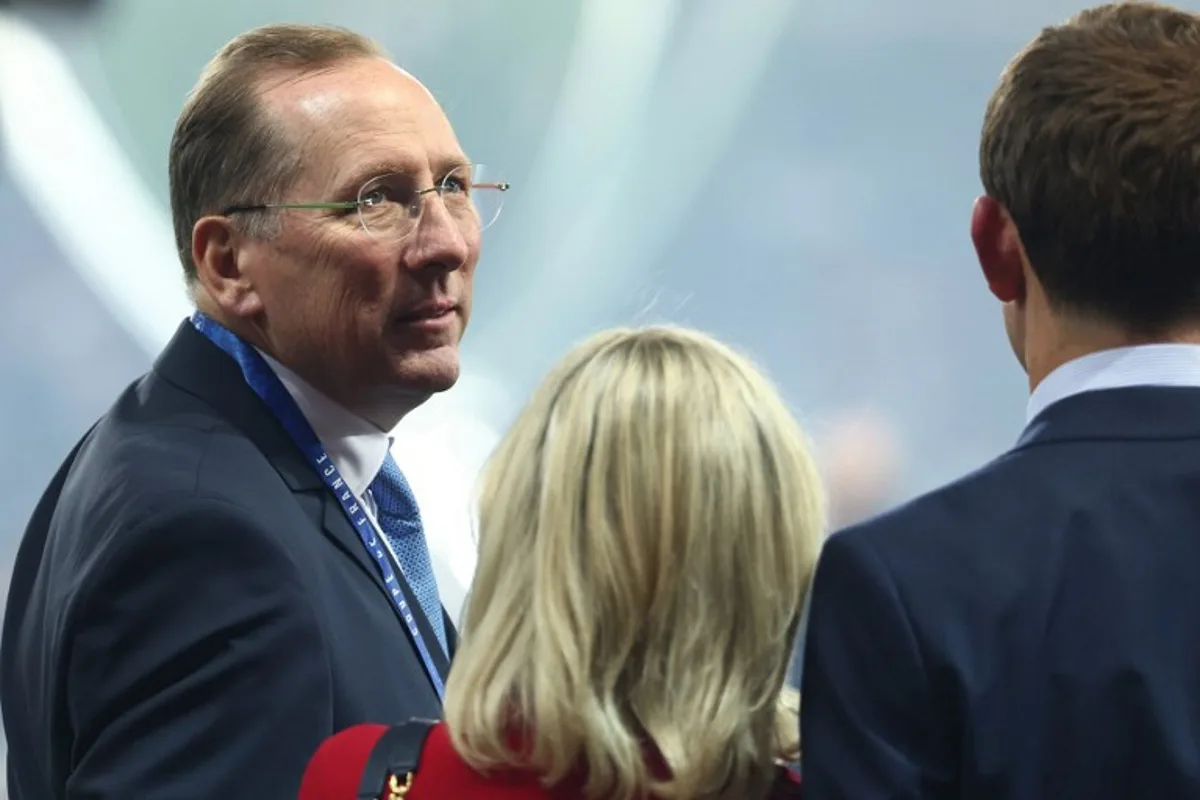 Lyon's President John Textor (L) looks on at the end of the French Cup Final football match between Olympique Lyonnais (OL) and Paris Saint-Germain (PSG) at the Stade Pierre-Mauroy, in Villeneuve-d'Ascq, northern France on May 25, 2024.  FRANCK FIFE / AFP