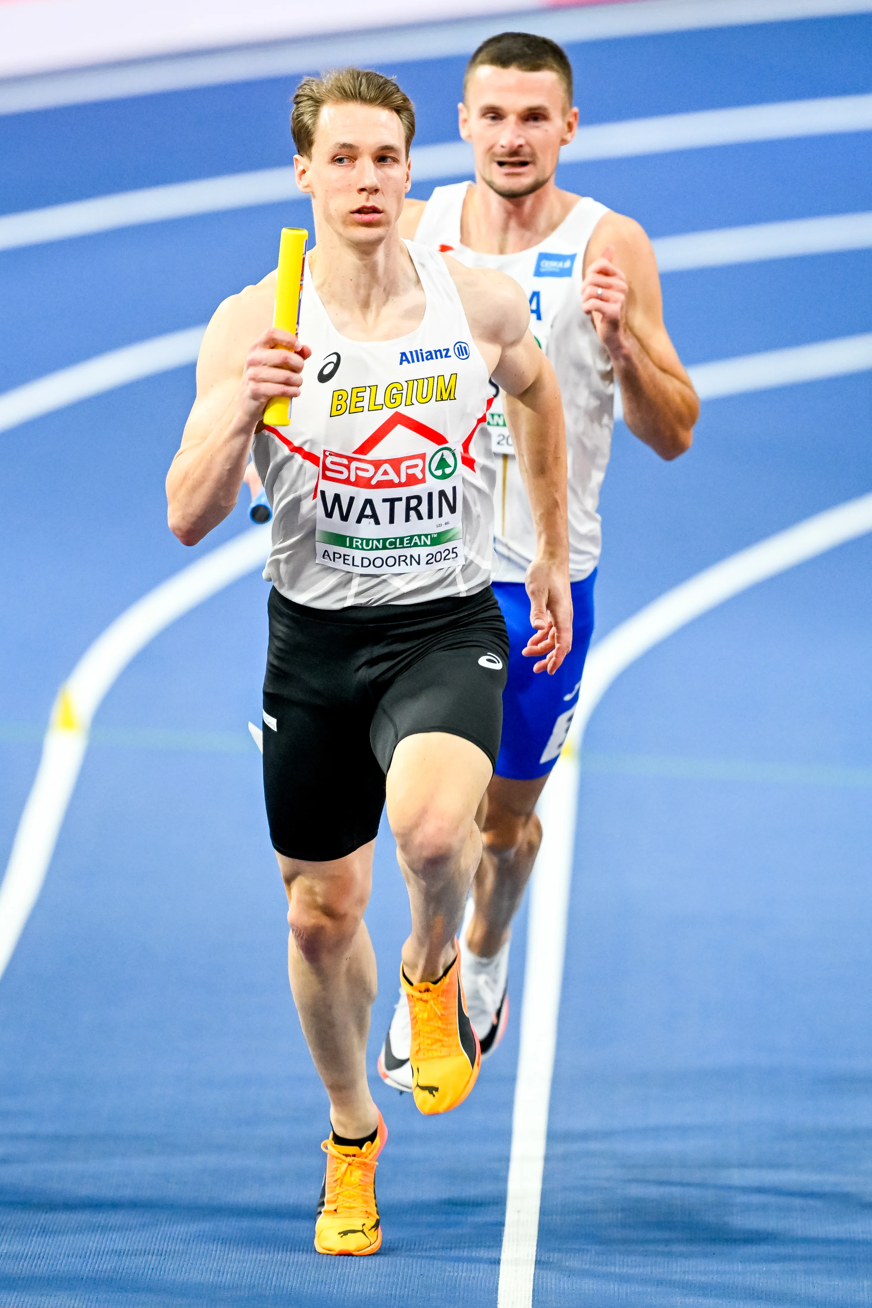 Belgian athlete Julien Watrin pictured in action during the European Athletics Indoor Championships, in Apeldoorn, The Netherlands, Thursday 06 March 2025. The championships take place from 6 to 9 March. BELGA PHOTO ERIC LALMAND