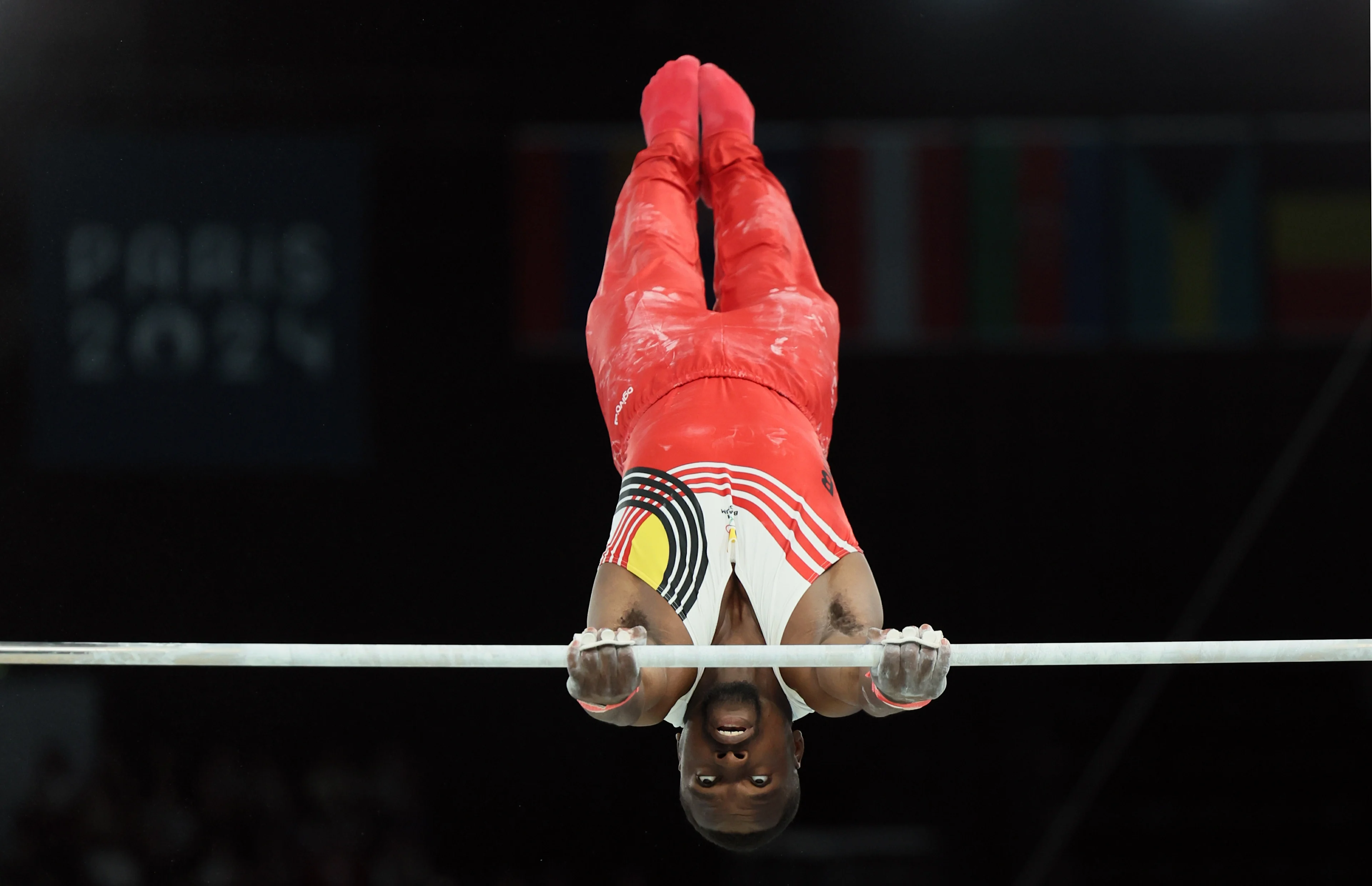 Belgian gymnast Noah Kuavita pictured in action during the men's gymnastics competition at the Paris 2024 Olympic Games, on Saturday 27 July 2024 in Paris, France . The Games of the XXXIII Olympiad are taking place in Paris from 26 July to 11 August. The Belgian delegation counts 165 athletes in 21 sports. BELGA PHOTO BENOIT DOPPAGNE