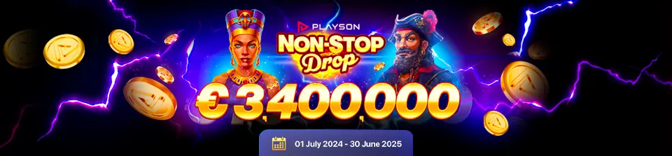 Dive into the thrill of Playson's Non-Stop Drop, featuring an incredible €3,400,000 prize pool up for grabs!