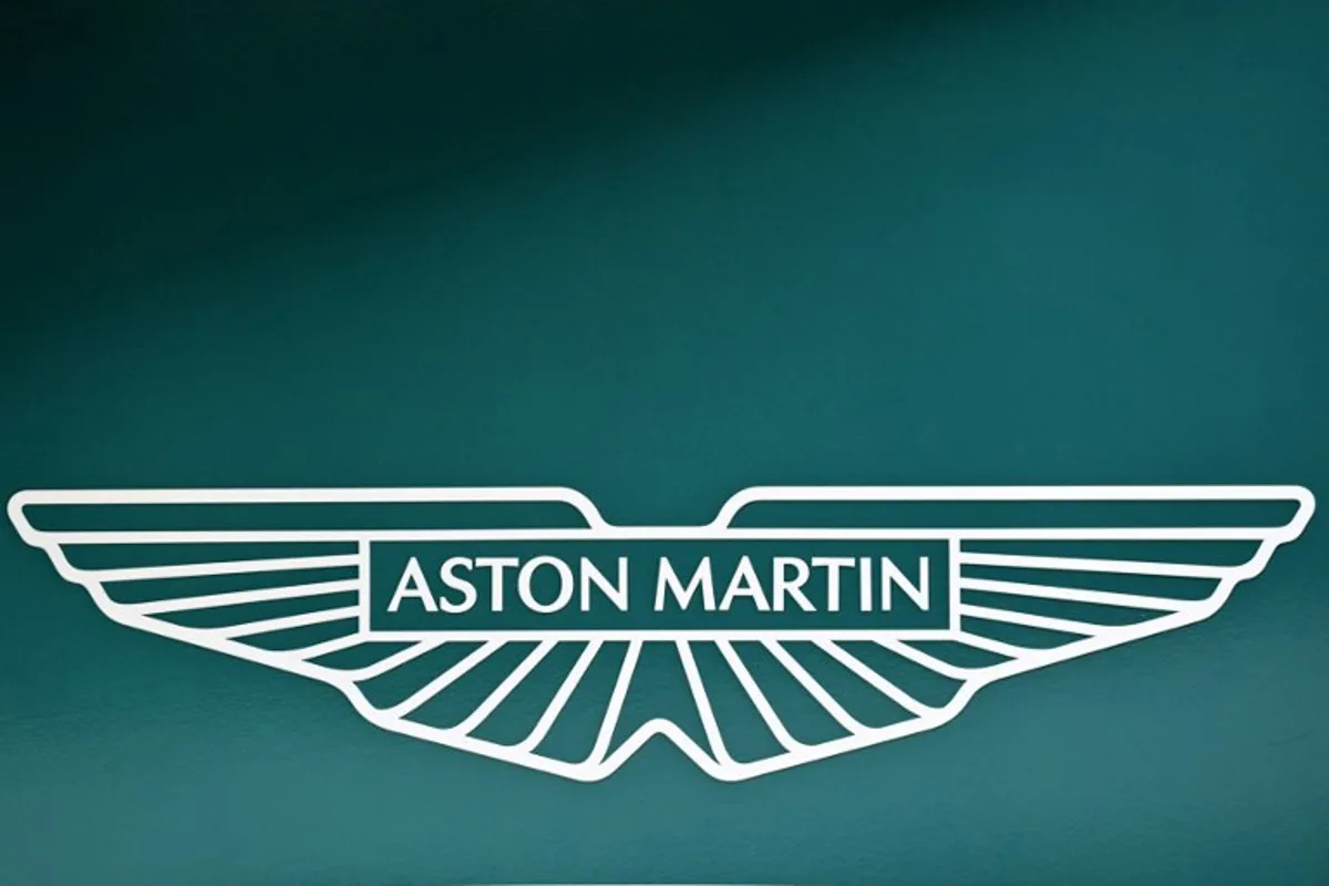 The logo for the Formula One Aston Martin Team pictured at the Autodromo Internazionale Enzo e Dino Ferrari race track in Imola, Italy, on April 23, 2022,  ahead of the Formula One Emilia Romagna Grand Prix.  MIGUEL MEDINA / AFP