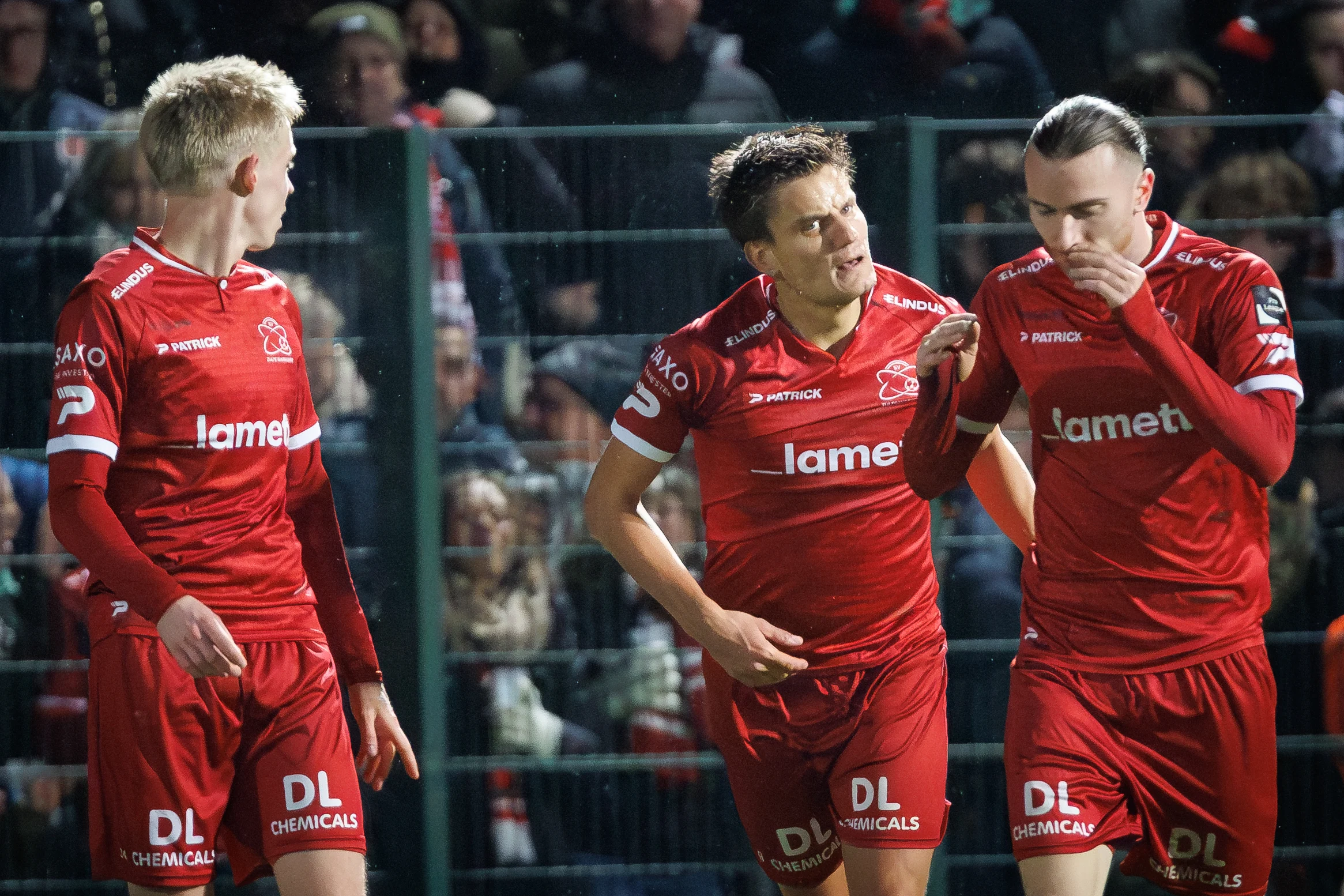 Essevee's Jelle Vossen celebrates after scoring during a soccer match between Club NXT and SV Zulte Waregem, in Roeselare, on day 16 of the 2024-2025 'Challenger Pro League' 1B second division of the Belgian championship, Friday 20 December 2024. BELGA PHOTO KURT DESPLENTER