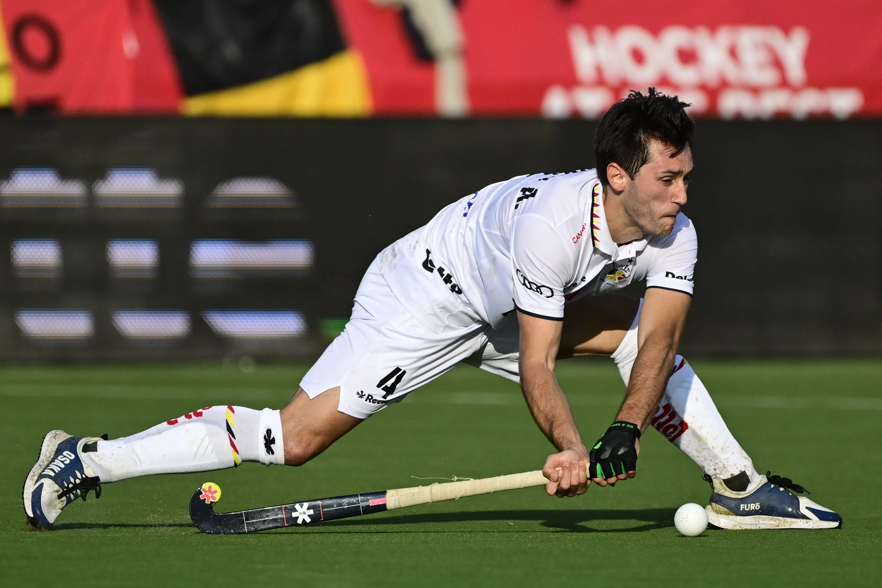 Belgium's Arthur Van Doren pictured during a hockey game between Belgian national team Red Lions and Australia, match 9/16 in the group stage of the 2024 Men's FIH Pro League, Wednesday 29 May 2024, in Antwerp.  BELGA PHOTO DIRK WAEM