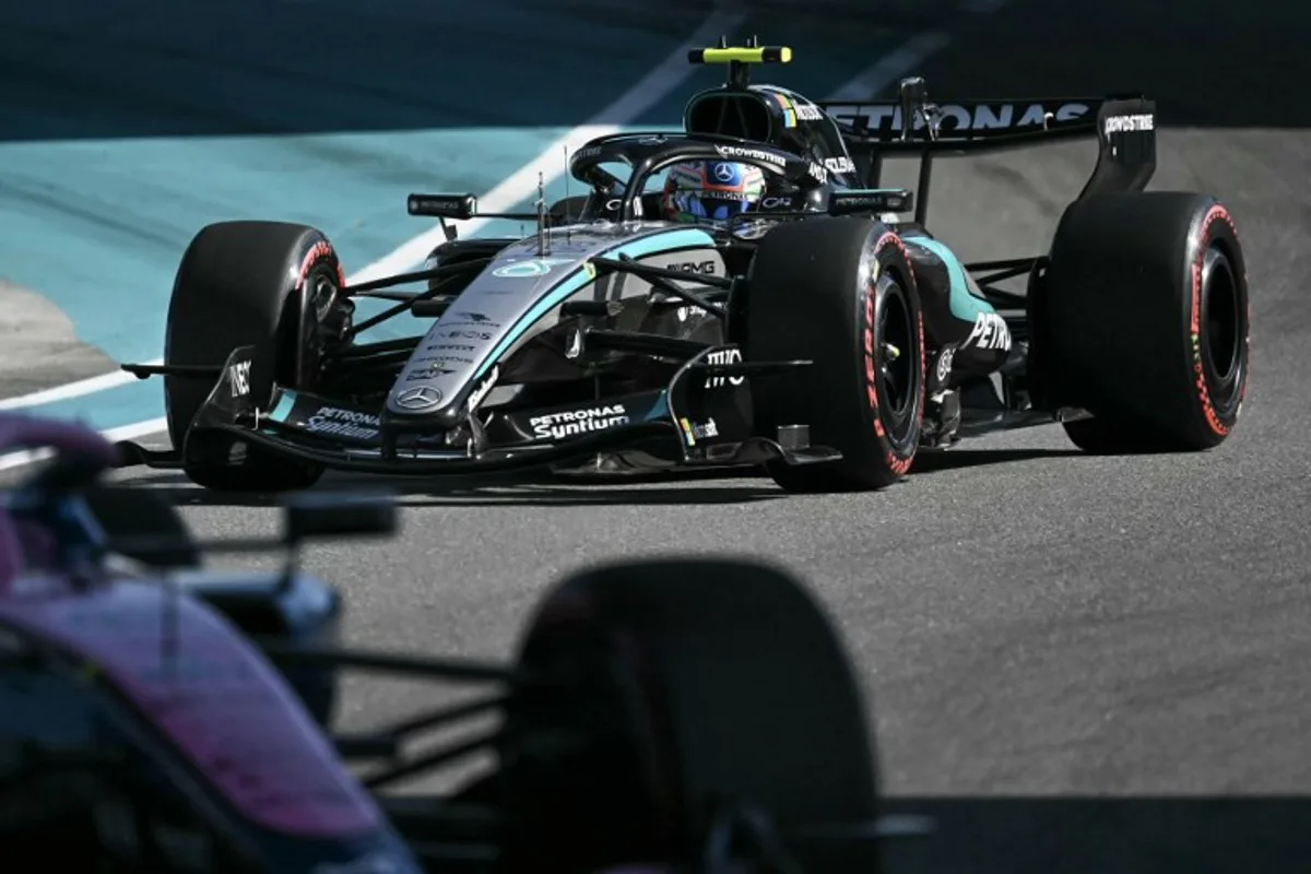 Mercedes' Italian driver Kimi Antonelli races during the qualifying session for the 2026 Miami Formula One Grand Prix at Miami International Autodrome in Miami Gardens, Florida, on May 2, 2026.   CHANDAN KHANNA / AFP