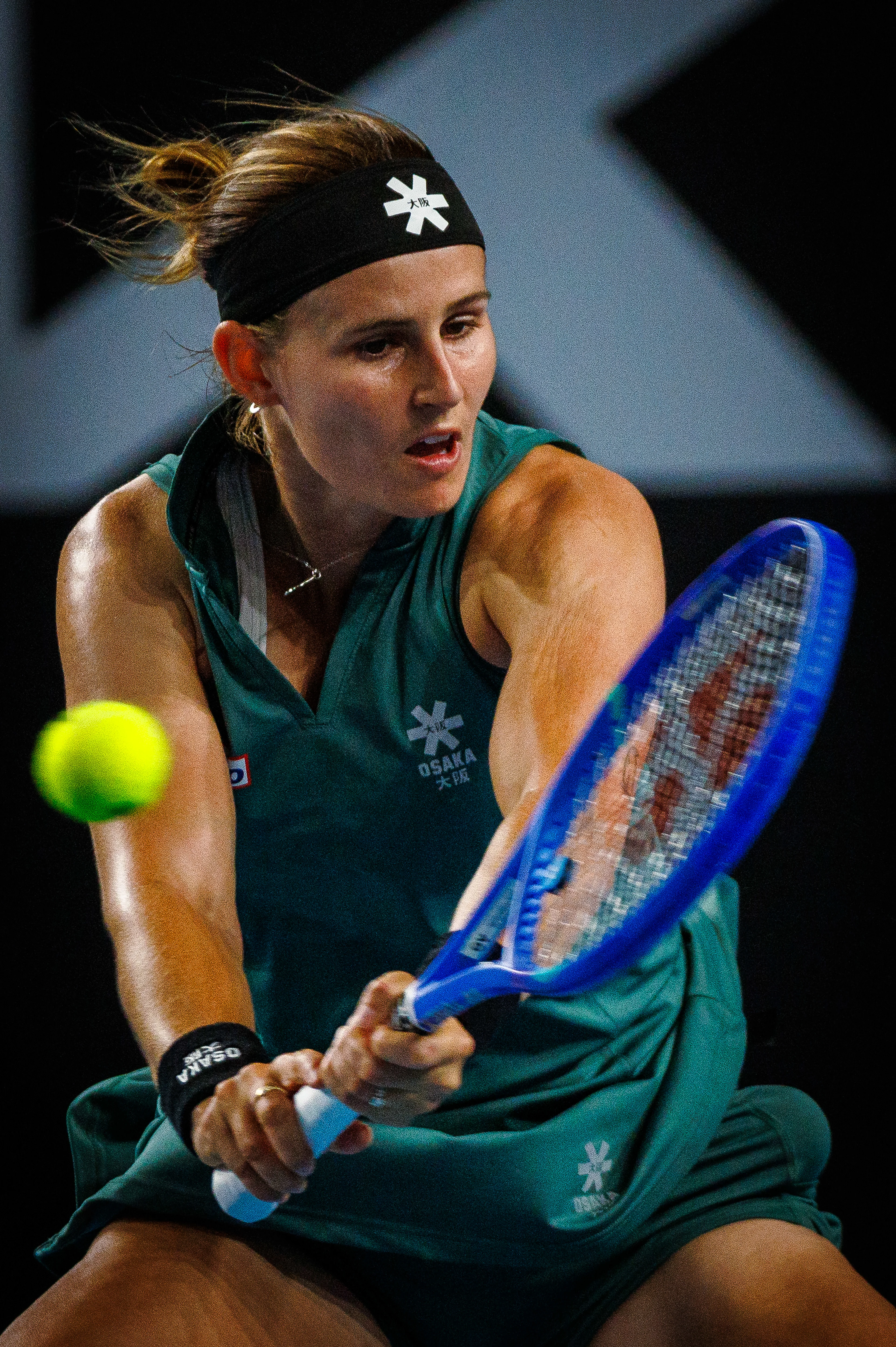 Belgian Greet Minnen pictured in action during a tennis match between Belgian Minnen and Australian Aiava, in the first round of the women's singles at the 'Australian Open' Grand Slam tennis tournament, Monday 13 January 2025 in Melbourne Park, Melbourne, Australia. The 2025 edition of the Australian Grand Slam takes place from January 12th to January 26th. Greet Minnen has lost 7-5, 5-7, 6-7. BELGA PHOTO PATRICK HAMILTON