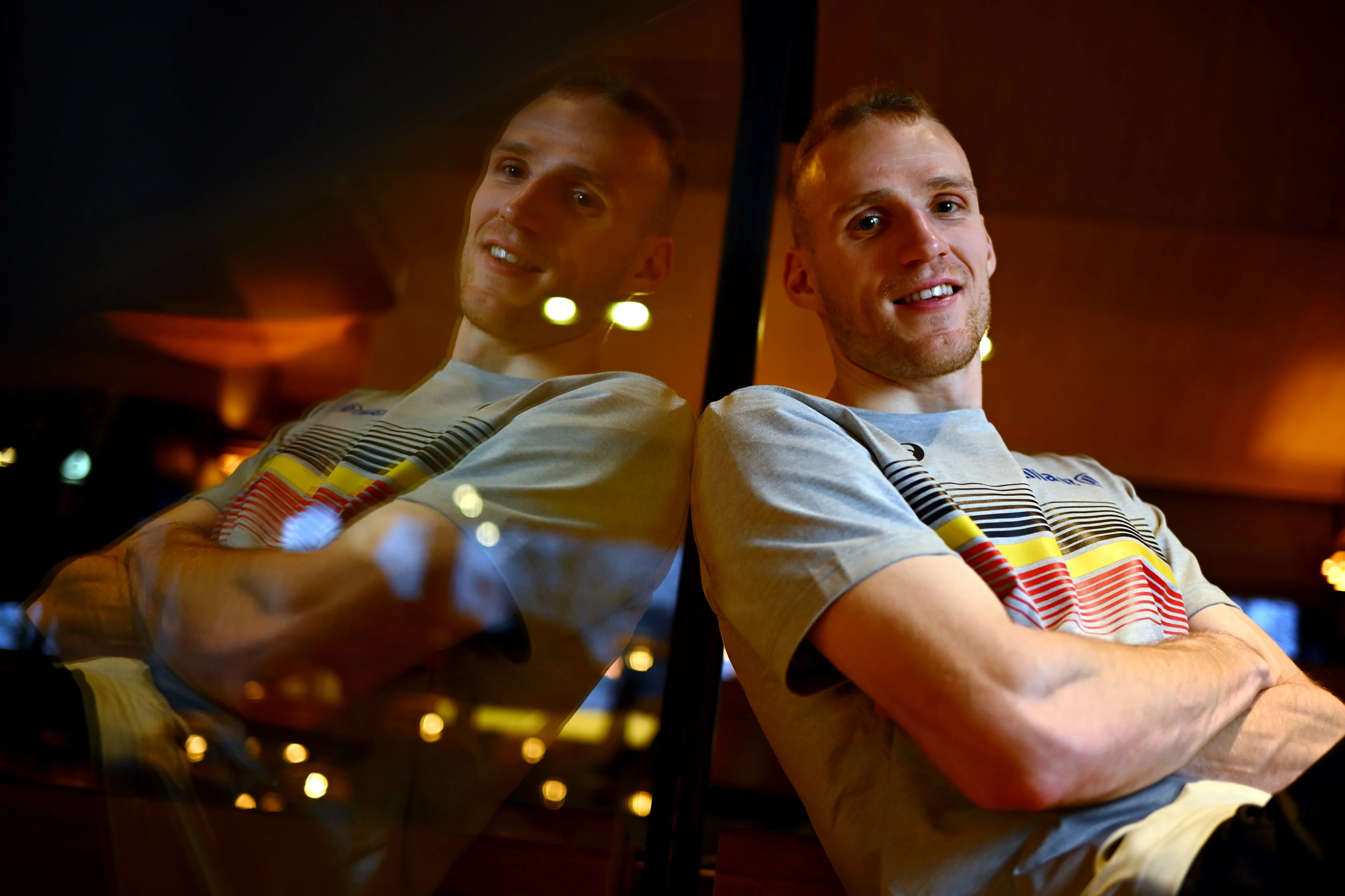 Belgian Eliott Crestan poses for the photographer during a press conference ahead of the European Athletics Indoor Championships, in Apeldoorn, The Netherlands, Tuesday 04 March 2025. The championships take place from 6 to 9 March. BELGA PHOTO ERIC LALMAND