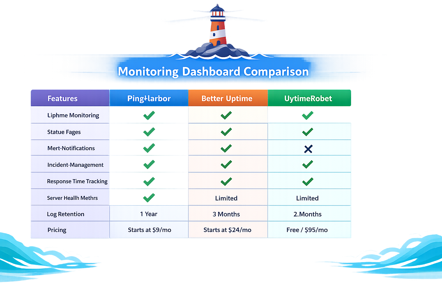 PingHarbor vs Better Uptime vs UptimeRobot: 2026 Feature + Pricing Showdown
