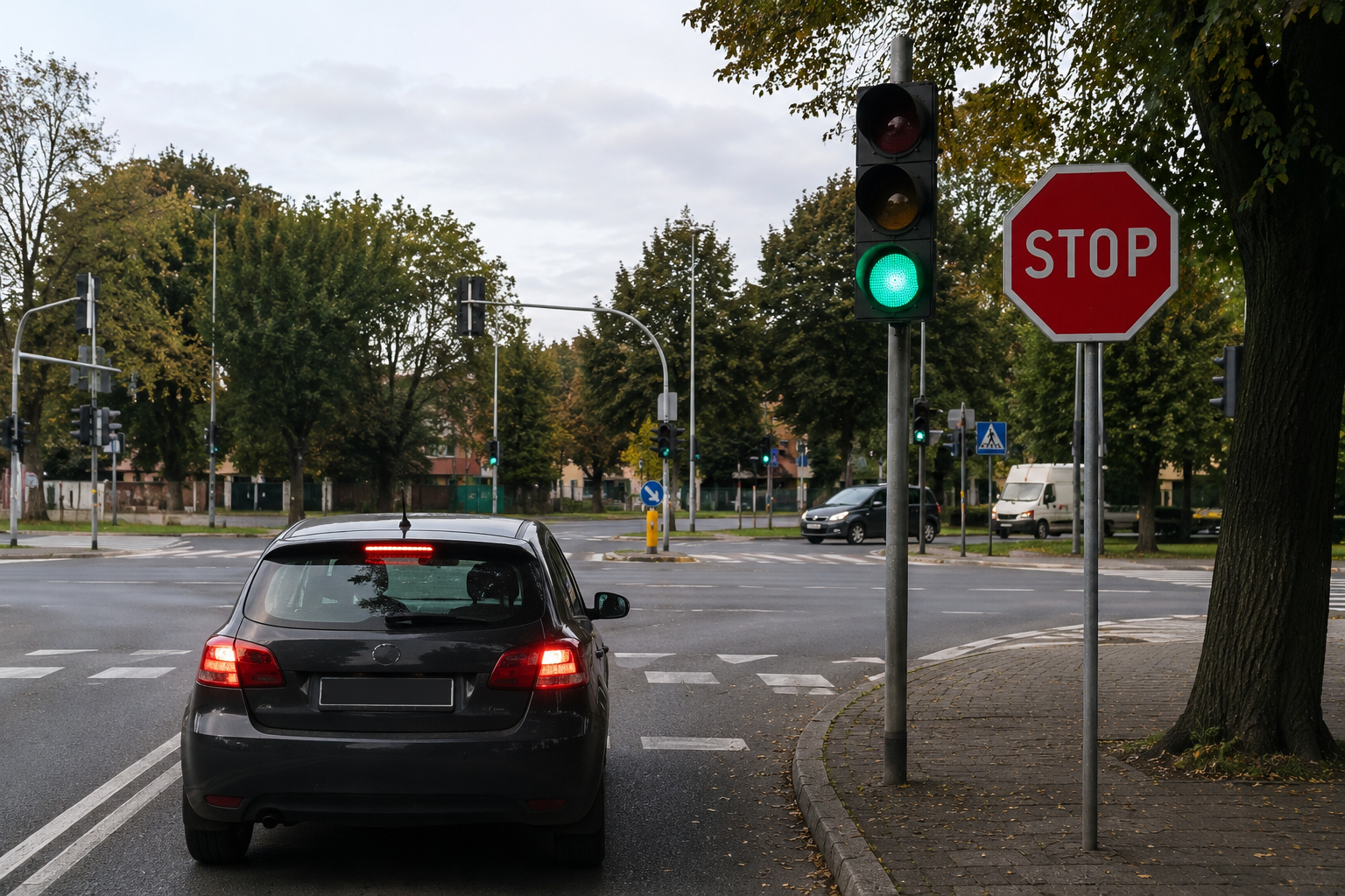 Samochód przed sygnalizacją świtlną