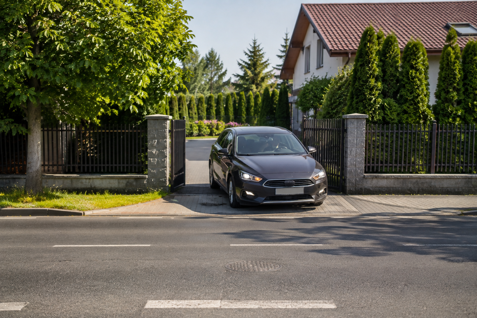 Samochód wyjeżdżający z posesji