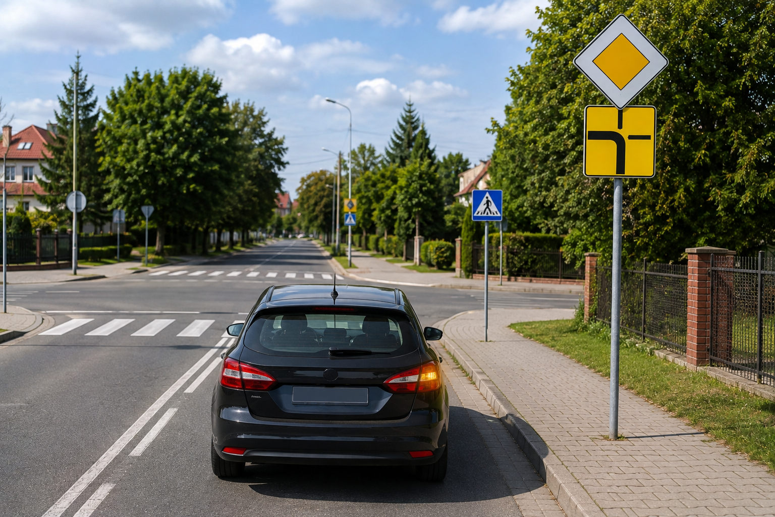 Samochód przed drogą z pierwszeństwem łamanym