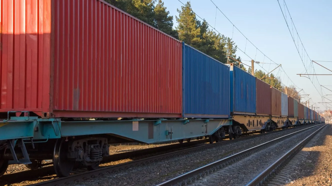 Colorful rail boxcars