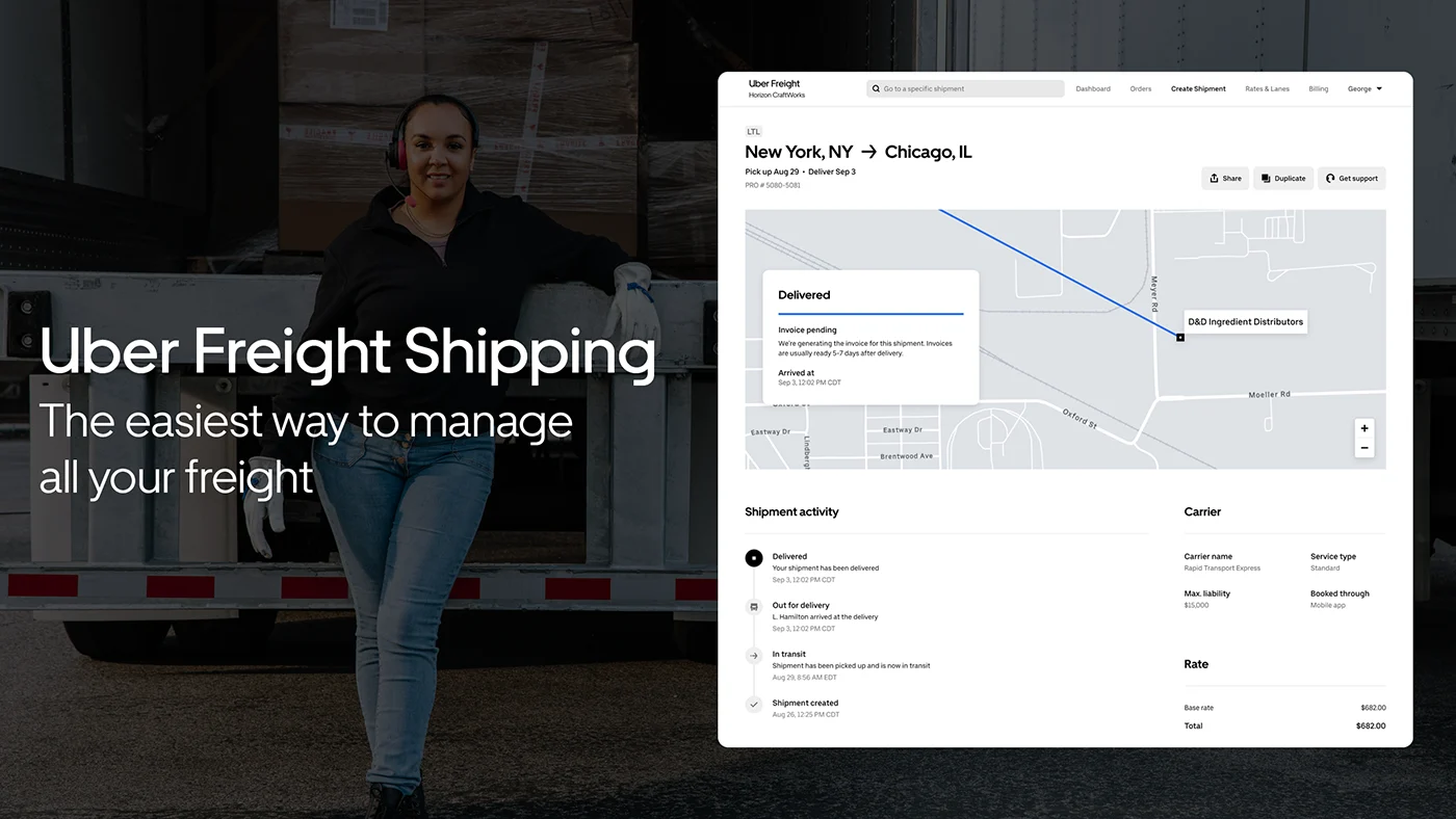 Screen grab of uber freight shipping software.
