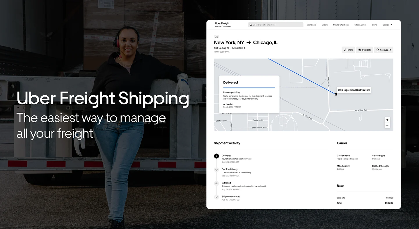 Screen grab of uber freight shipping software.