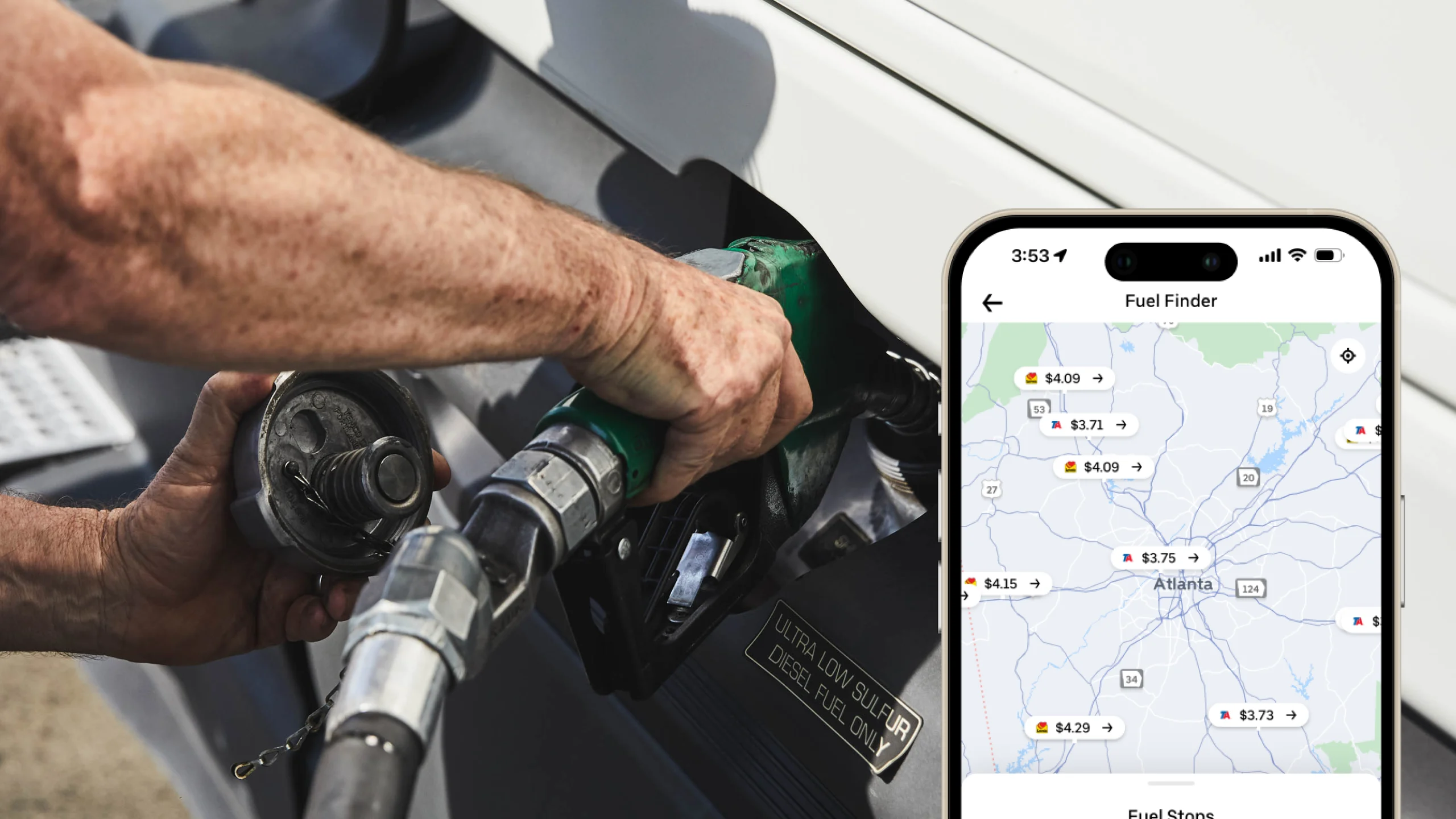 Fuel finder screenshot on mobile device