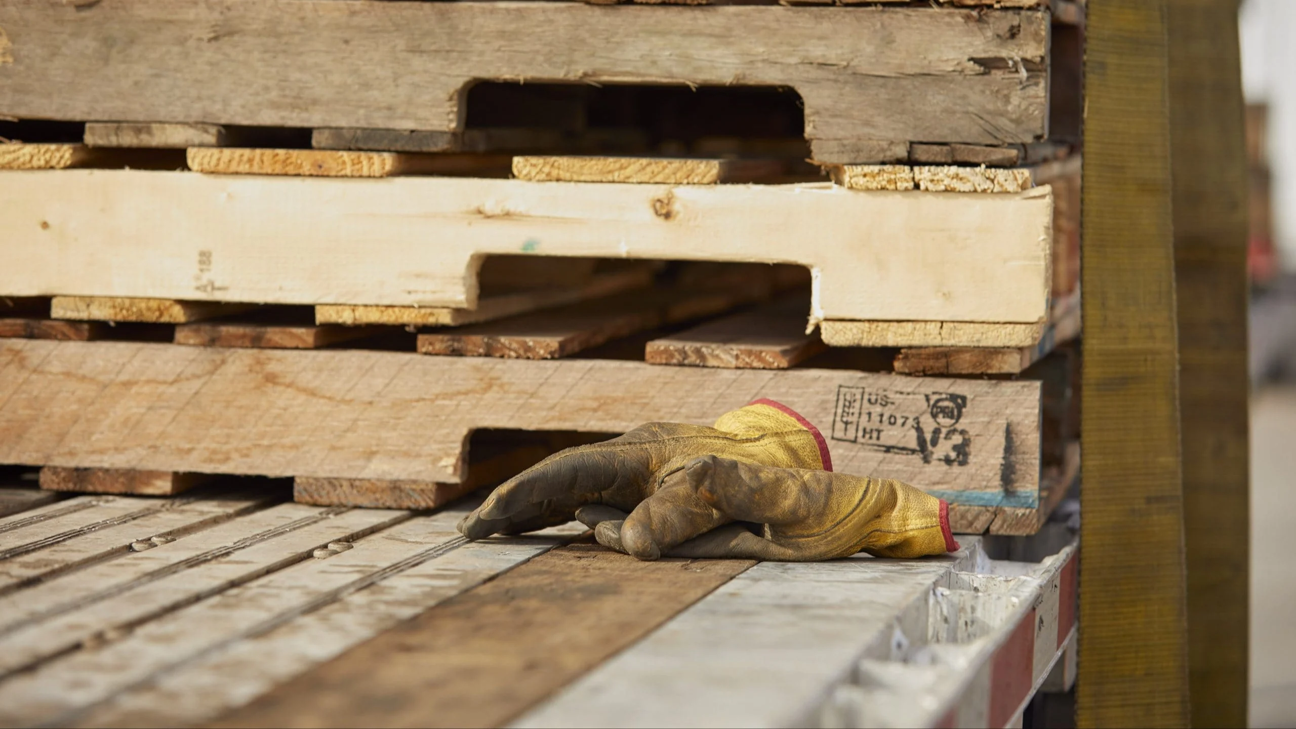 Stack of wood pallets.