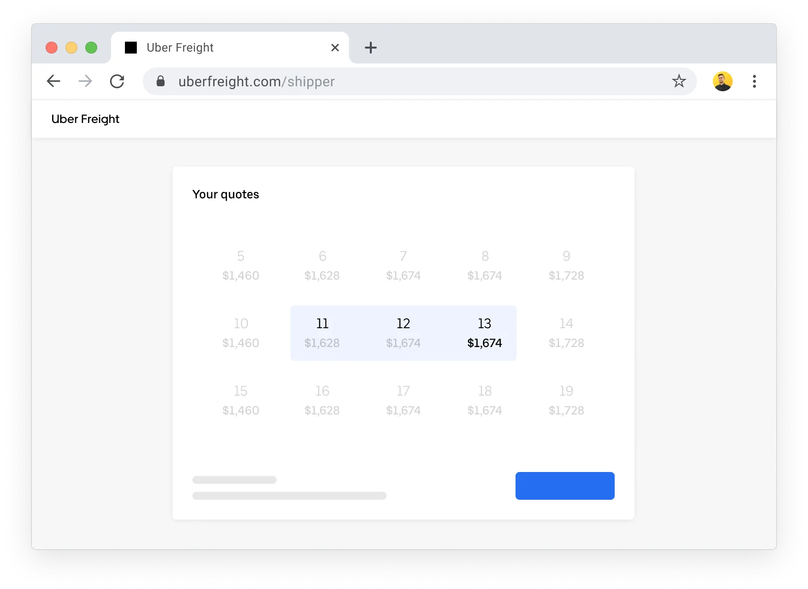 Instant quote comparison in Uber Freight Shipping
