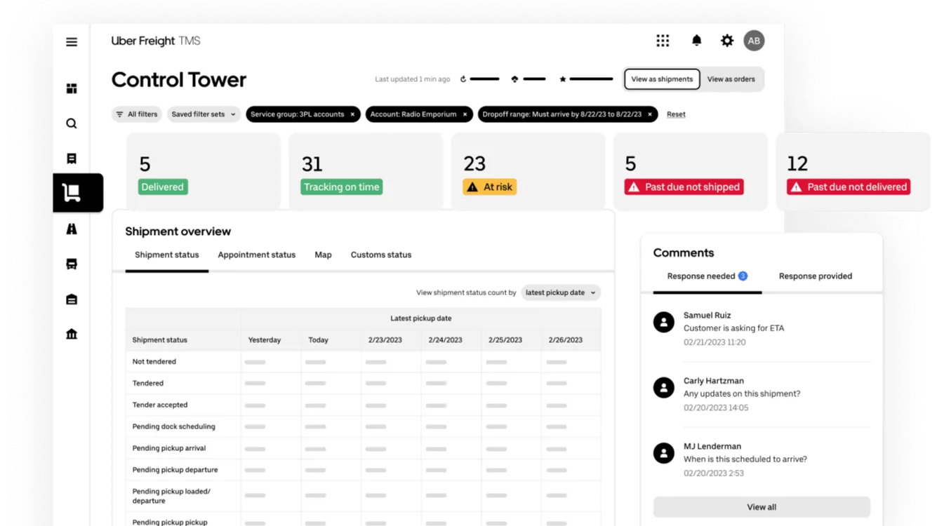 Screen grab of TMS Software