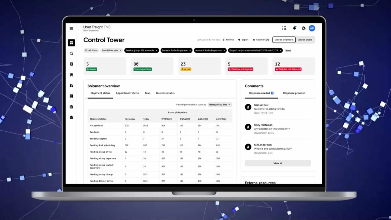 Laptop displaying Control Tower software.
