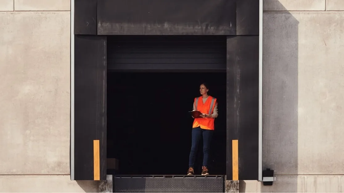 Woman on loading dock.