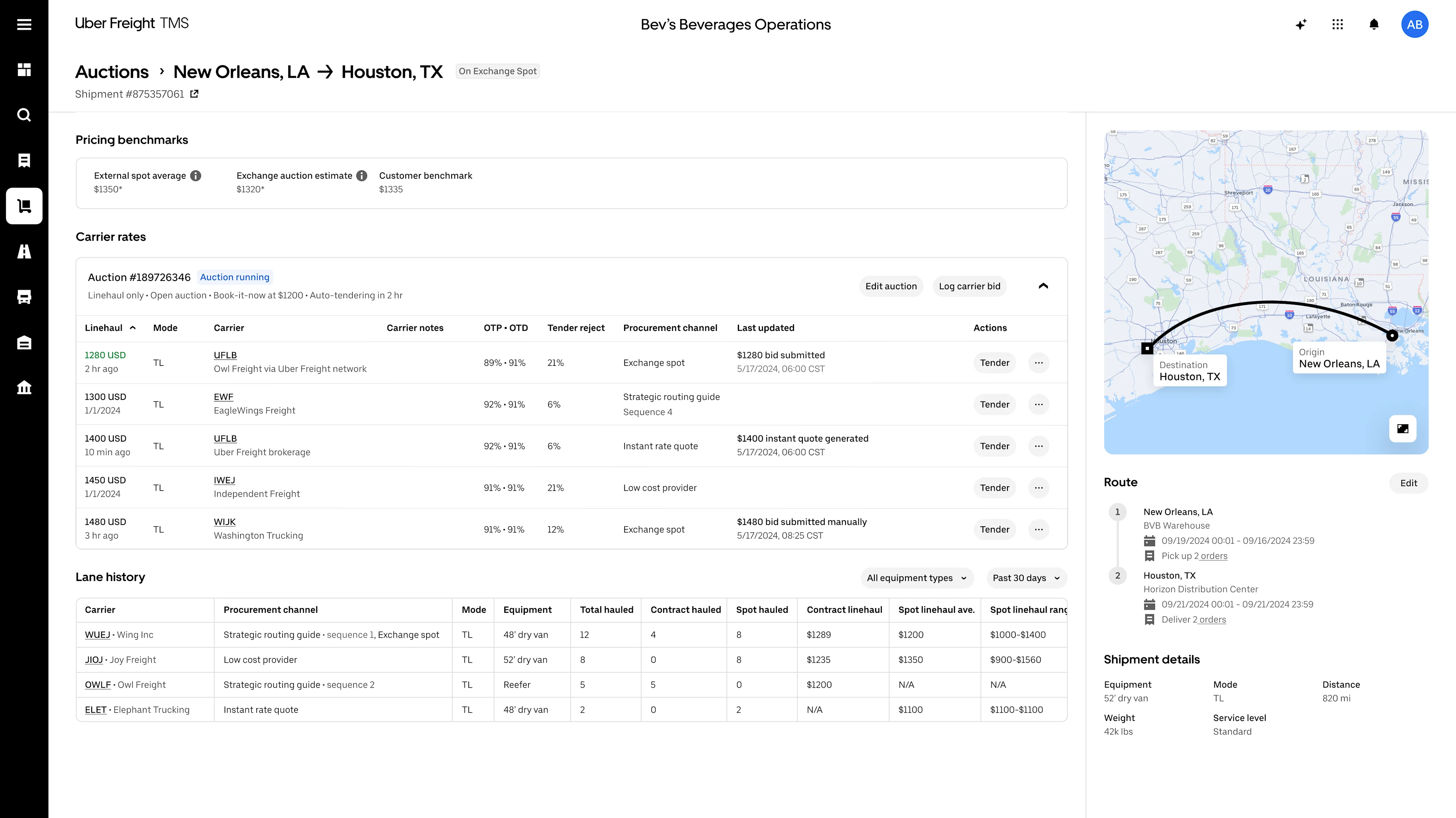 Uber Freight TMS Screenshot