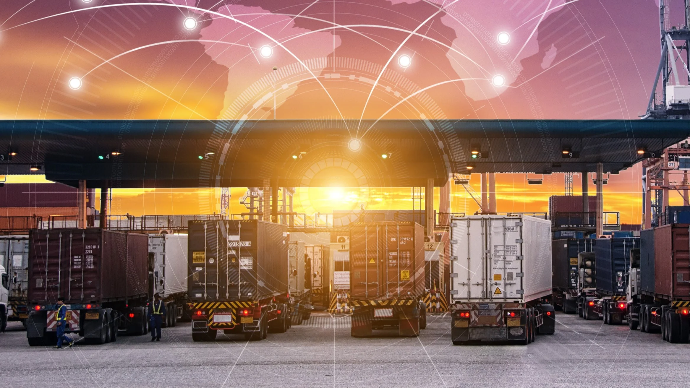 Trucks pulling up to border.