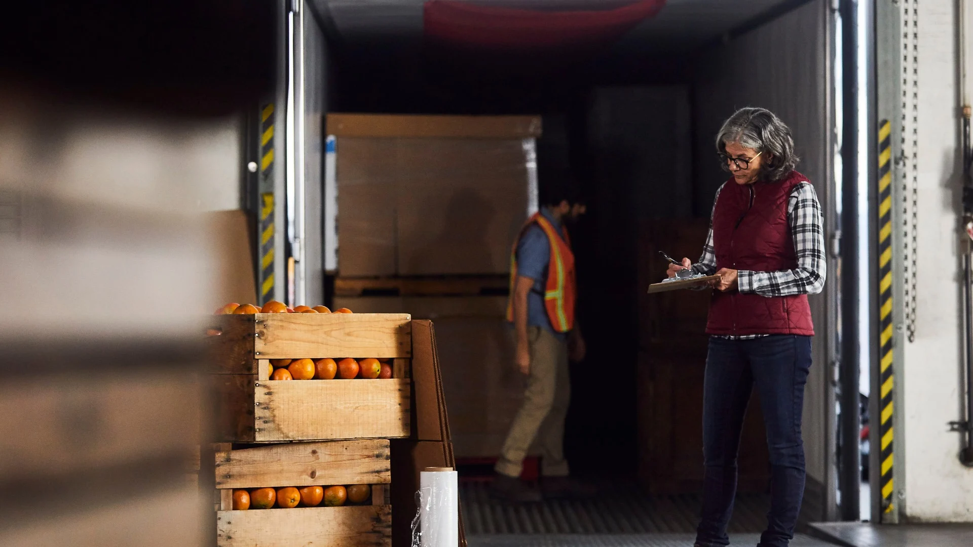 People working on loading dock.