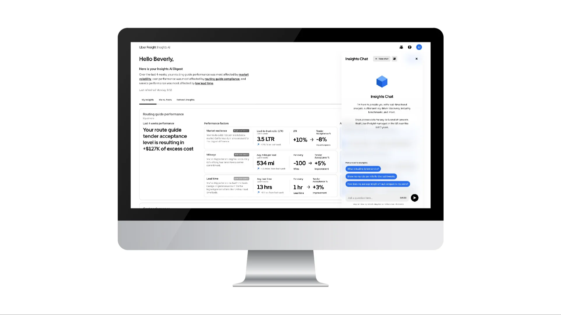 Uber Freight Insights Ai dashboard.