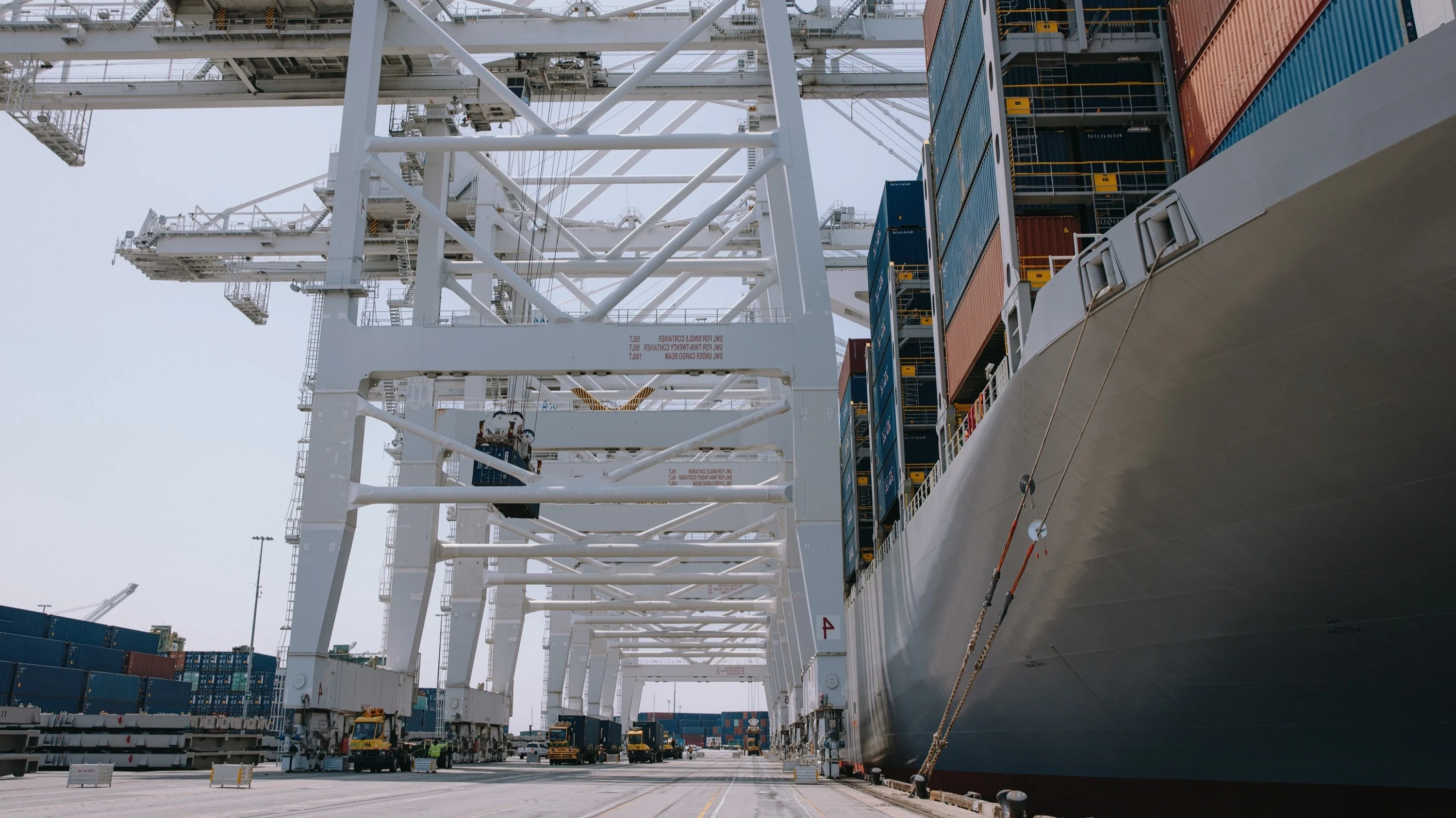 Long Beach port with cargo ship