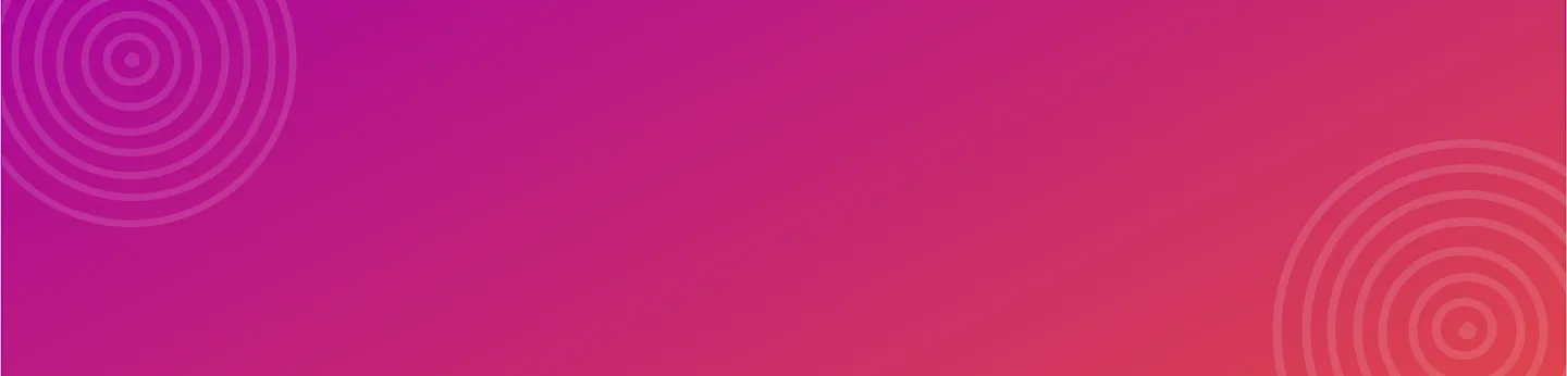 A gradient background transitioning from pink to purple with two overlapping concentric circle patterns centered towards the top left and bottom right of the image