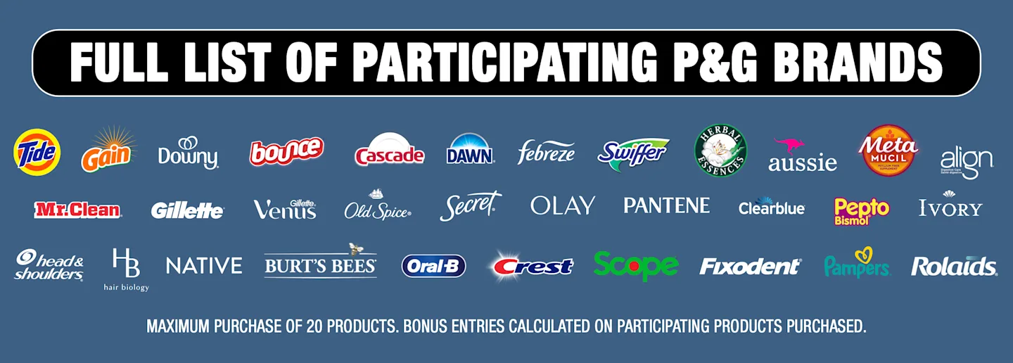 This image is a banner with blue background and participating P&G products of the NHL Sweepstake.