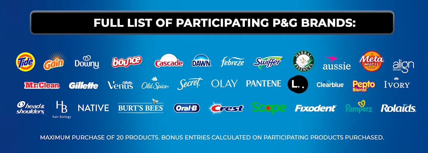 This image is a banner with blue background and participating P&G products of the NHL Sweepstake.