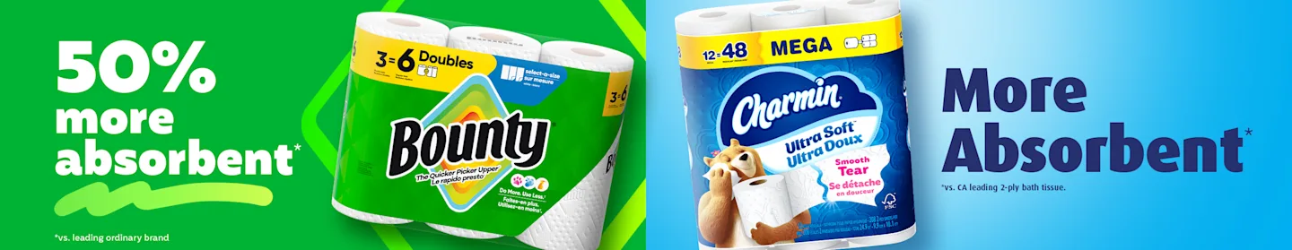 Get your Bounty Paper Towels and Charmin Toilet Paper today!