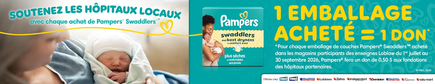 Soutenez l’hôpital local avec chaque achat de couches Pampers® Swaddlers*