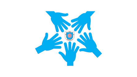 Hände (blau) mit Logo