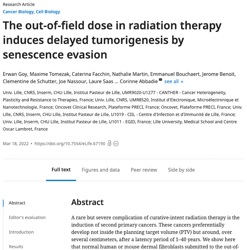 The out-of-field dose in radiation therapy induces delayed tumorigenesis by senescence evasion
