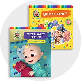 Covers of Cocomelon books for kids featuring Sweet, Sweet, Bedtime and Animal Dance.