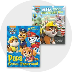 Covers of Paw Patrol books for kids featuring Pups Stick Together and Big, Busy Adventure Bay.