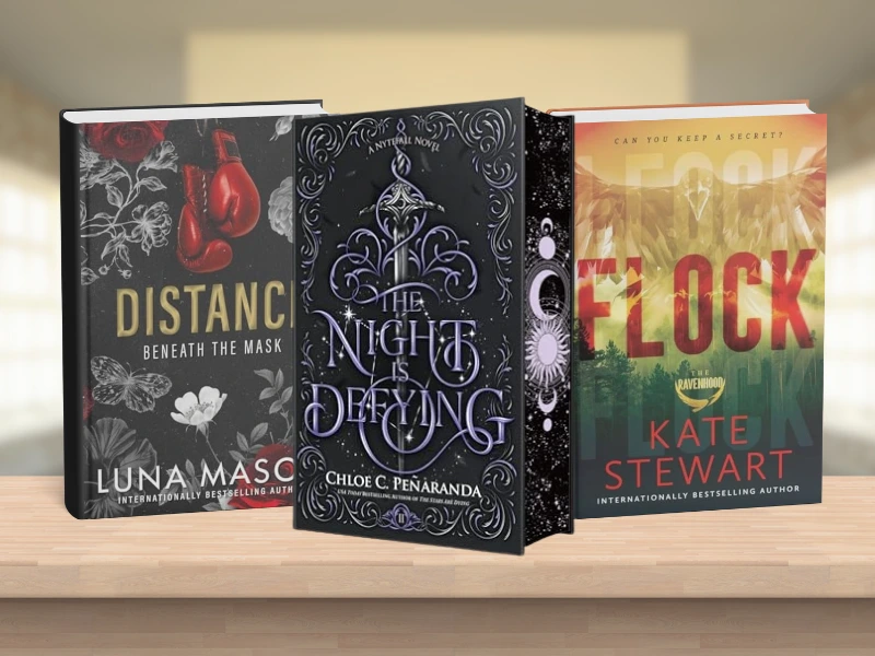 BookTok collection featuring Distance, The Night is Defying, and Flock. Contemporary and fantasy novels with striking cover designs for adult readers.