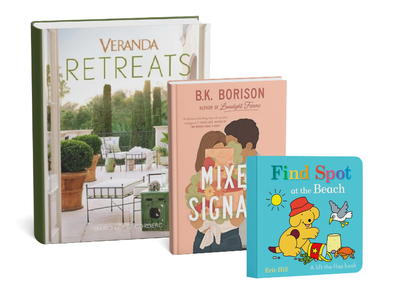 Covers of Veranda Retreats, Mixed Signals by B.K. Borison, and Find Spot at the Beach by Eric Hill arranged together.