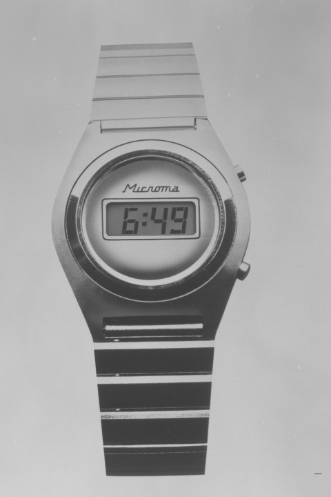 By 1975, Intel had developed this budget model of the Microma, which sold for $69.95. More expensive models had gained new features such as stopwatch functions. 