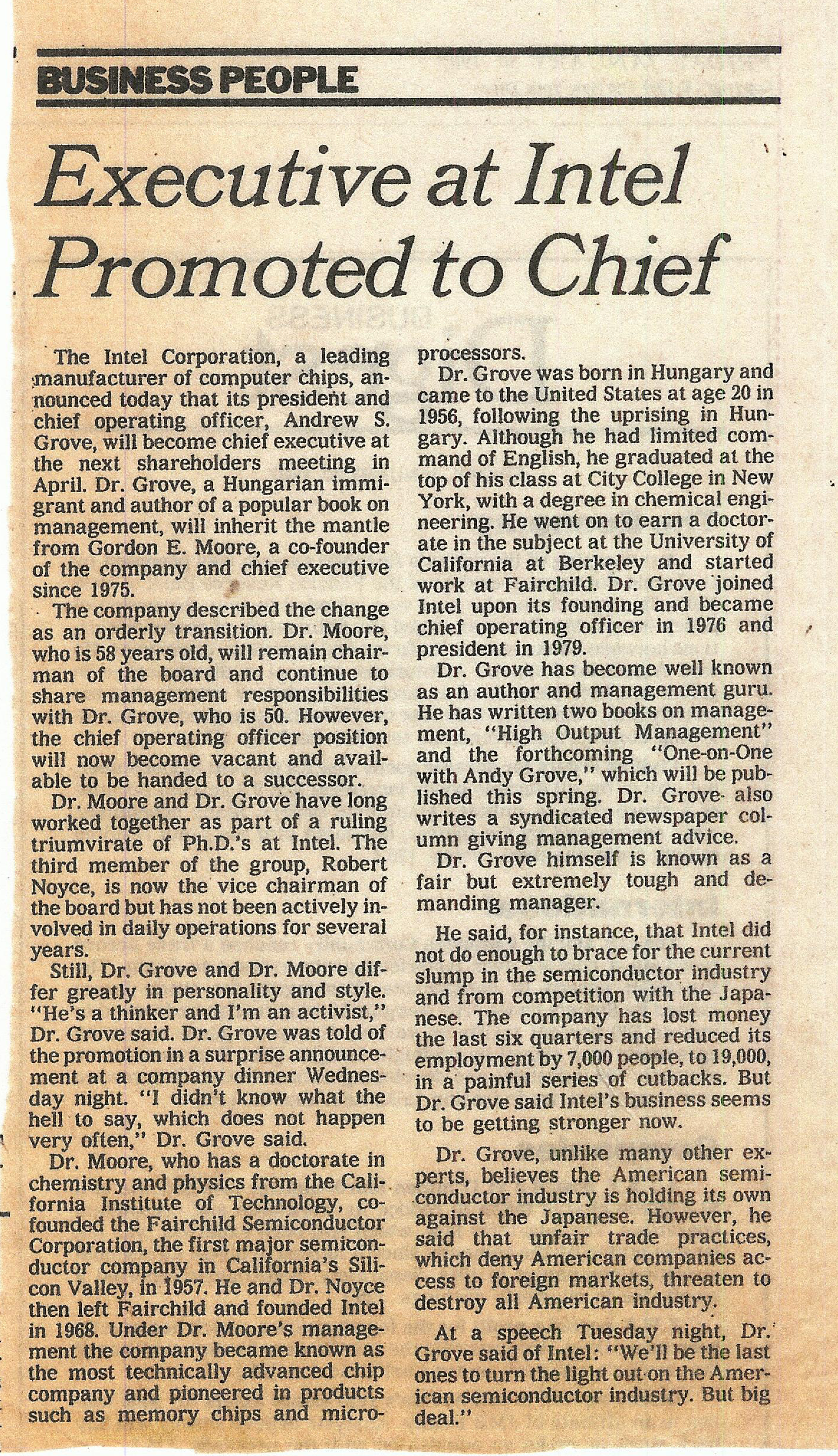Grove's ascension made national news, including this New York Times feature that included some of his extraordinary personal history. 
