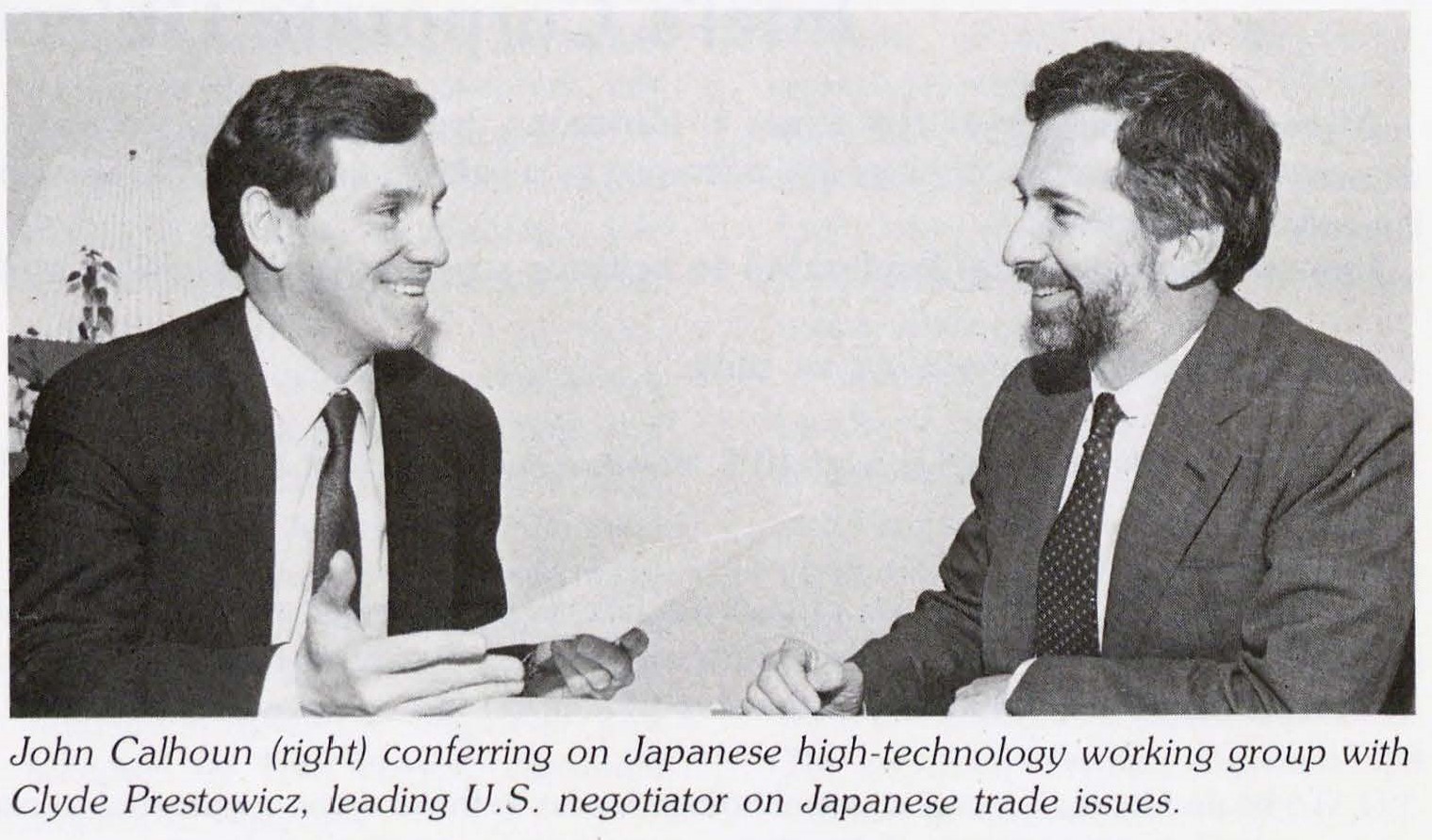 Intel was so invested in the fight for chip protections that John Calhoun (right), Intel's manager of corporate business development, took a year-long leave of absence to work for the Department of Commerce through a special program that gave high-level executives temporary positions in government.    