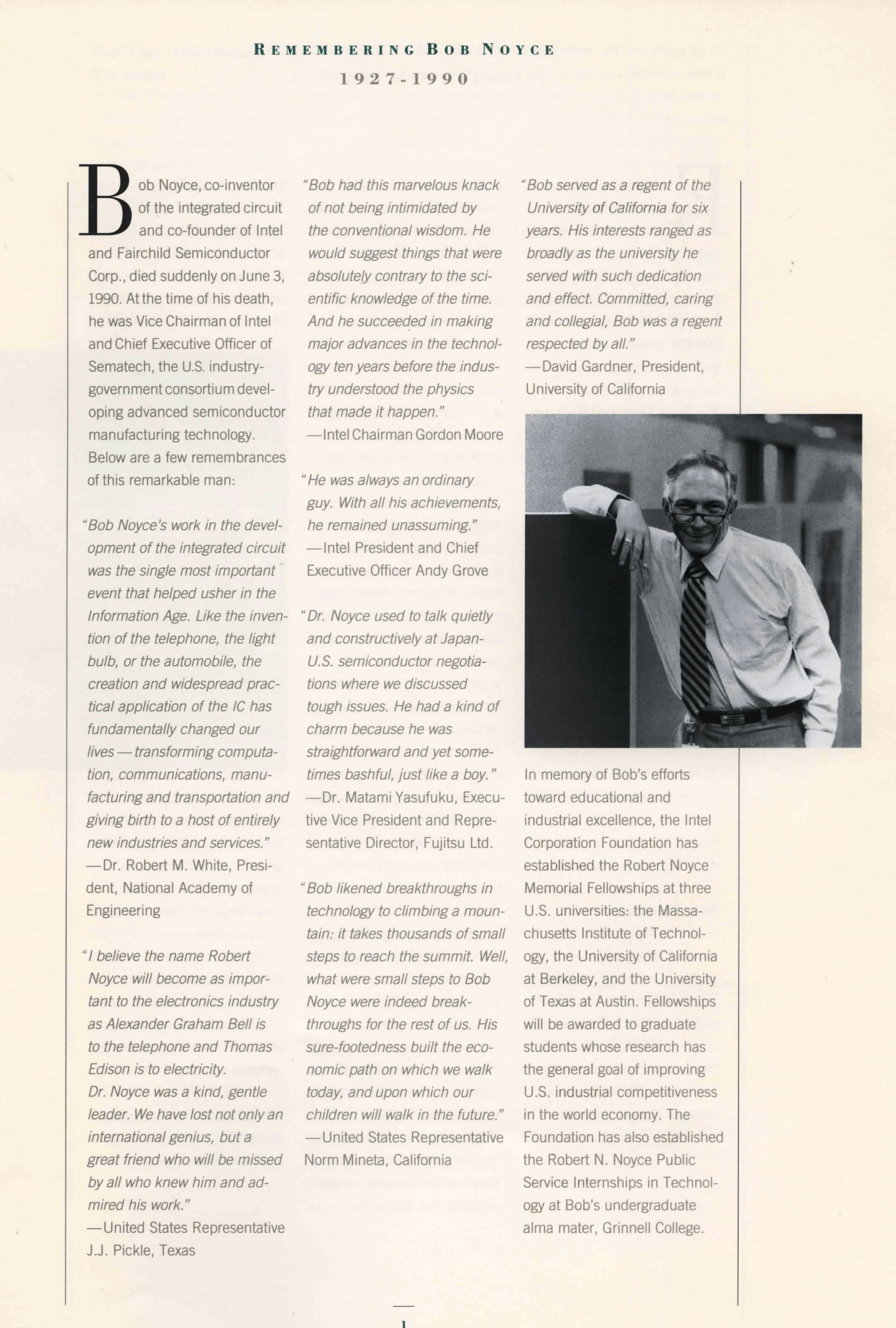 Intel's 1990 annual report featured a tribute to Noyce.