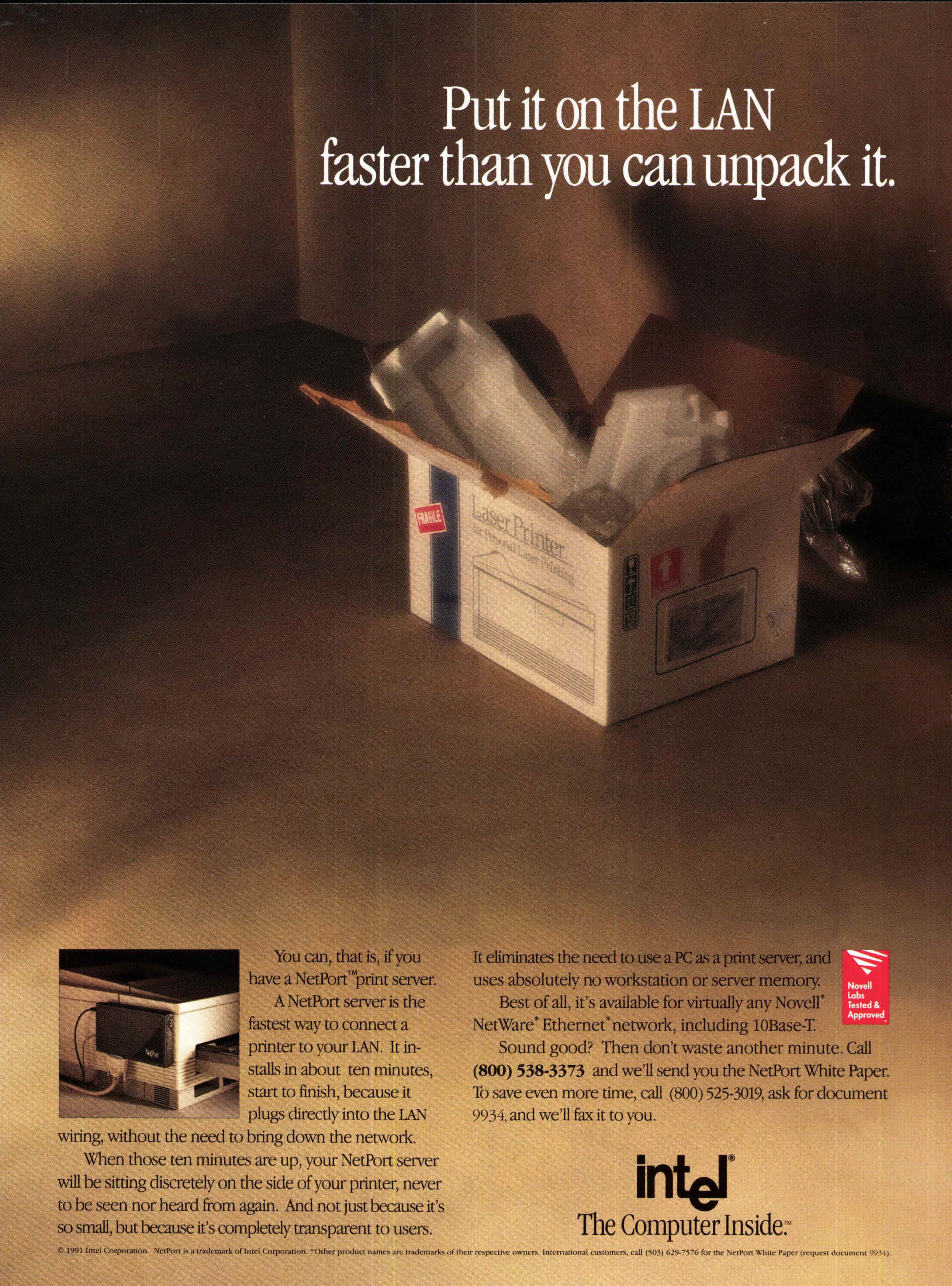 Ads for Intel's first NetPort servers assured customers that it would take just 10 minutes to install.