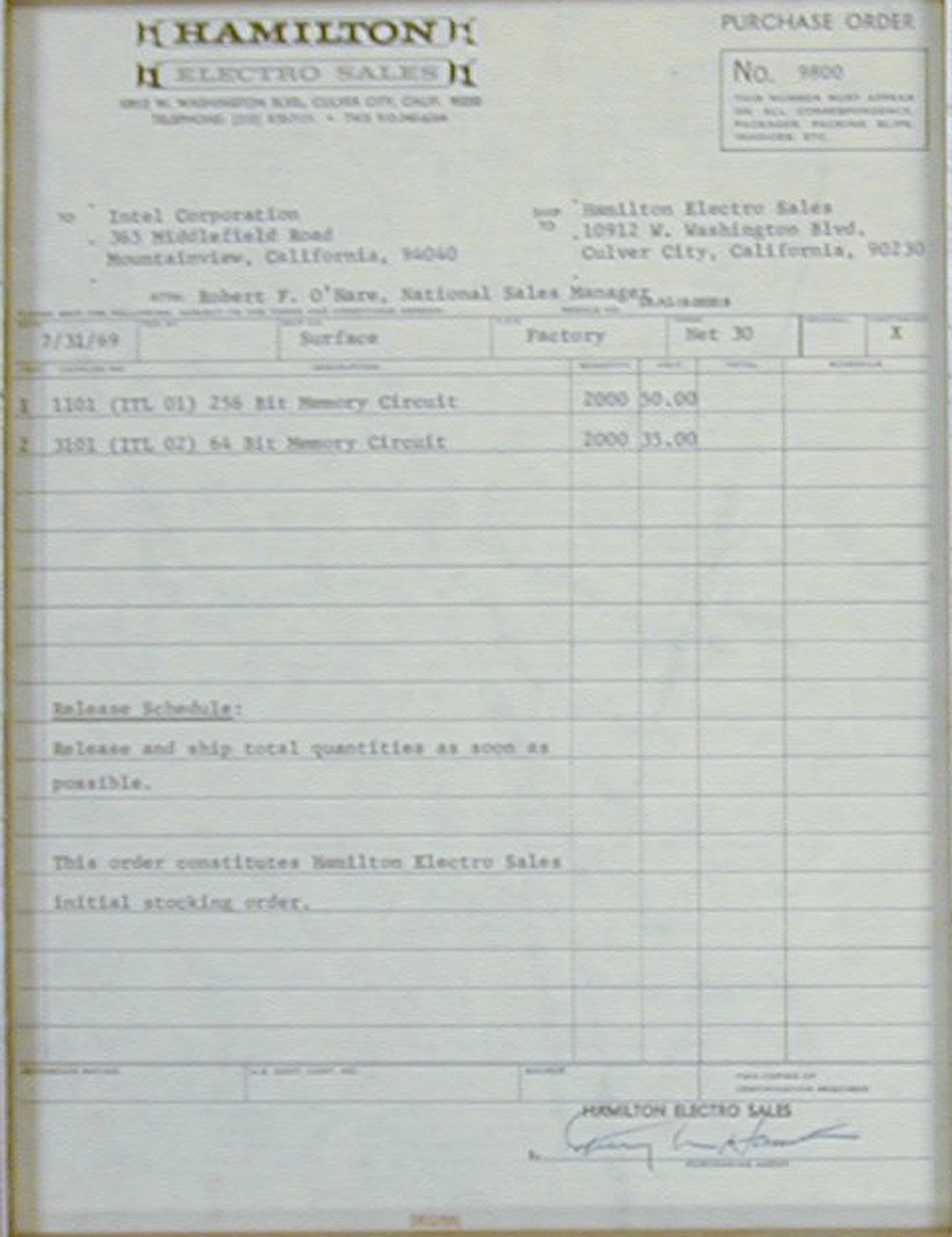 Much like a small business saves its first dollar, Intel treasured its first purchase order. 