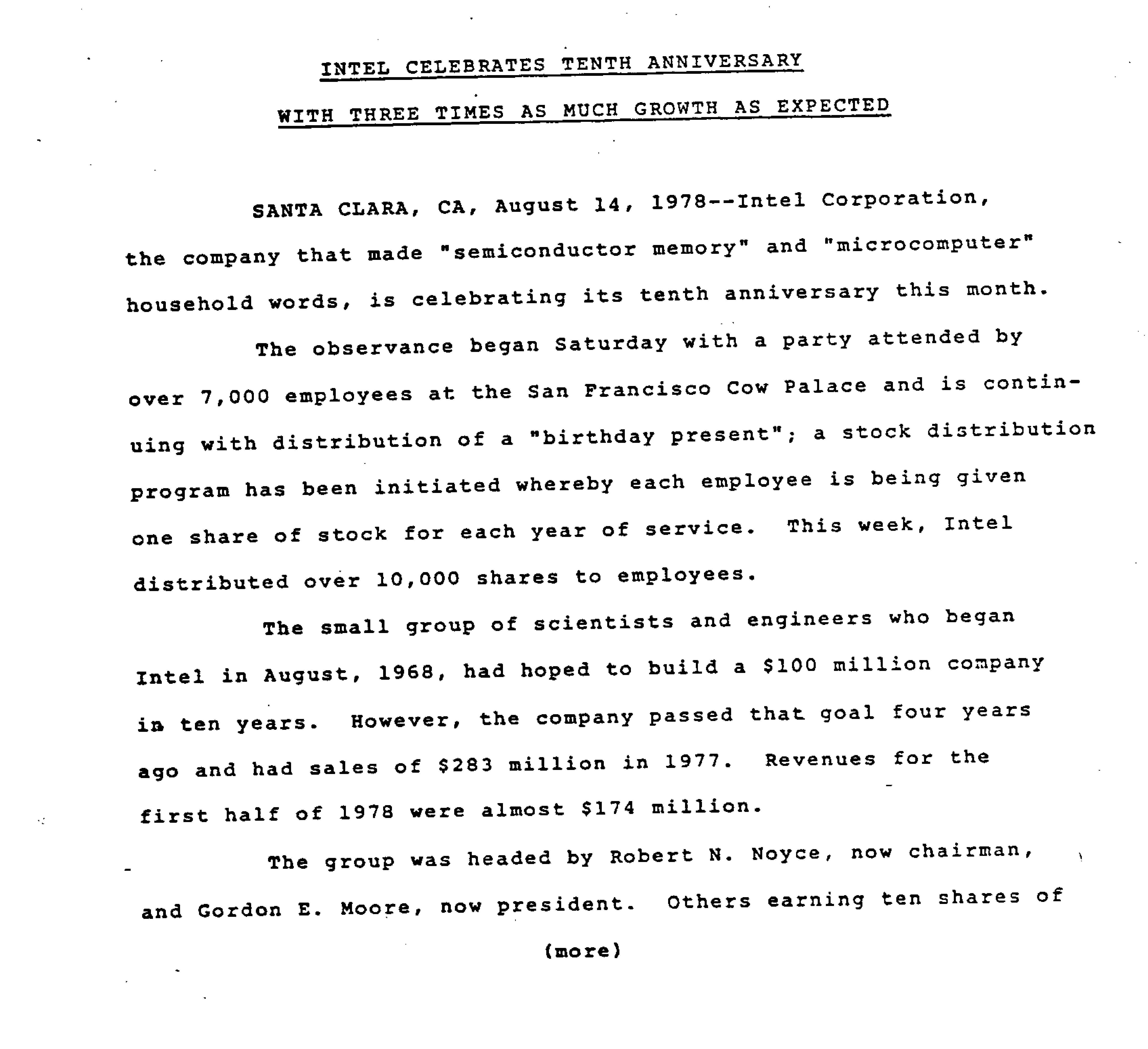 By its 10th anniversay, Intel was already able to boast that it had made "semiconductor memory" and "microcomputer" household words. 