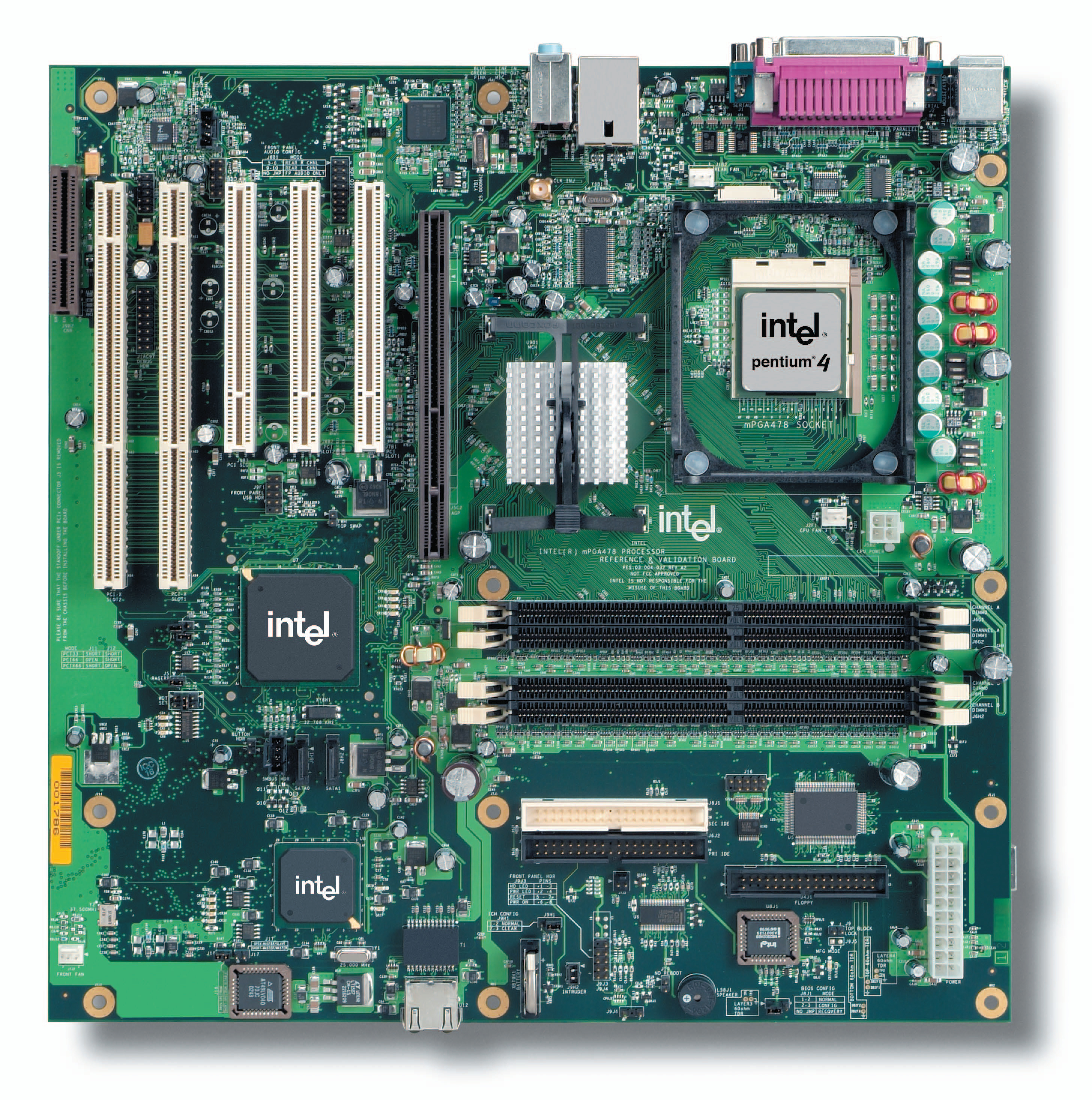 The Pentium 4 in its natural habitat, a PC motherboard.